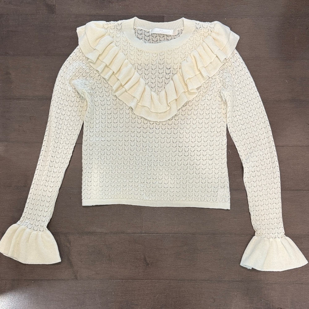 Rachel Parcell Cream Knit Top with Lace Yoke